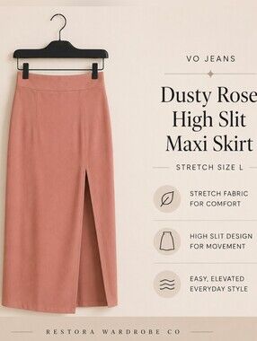 VO Jeans Dusty Rose High Slit Maxi Skirt Stretch Size L